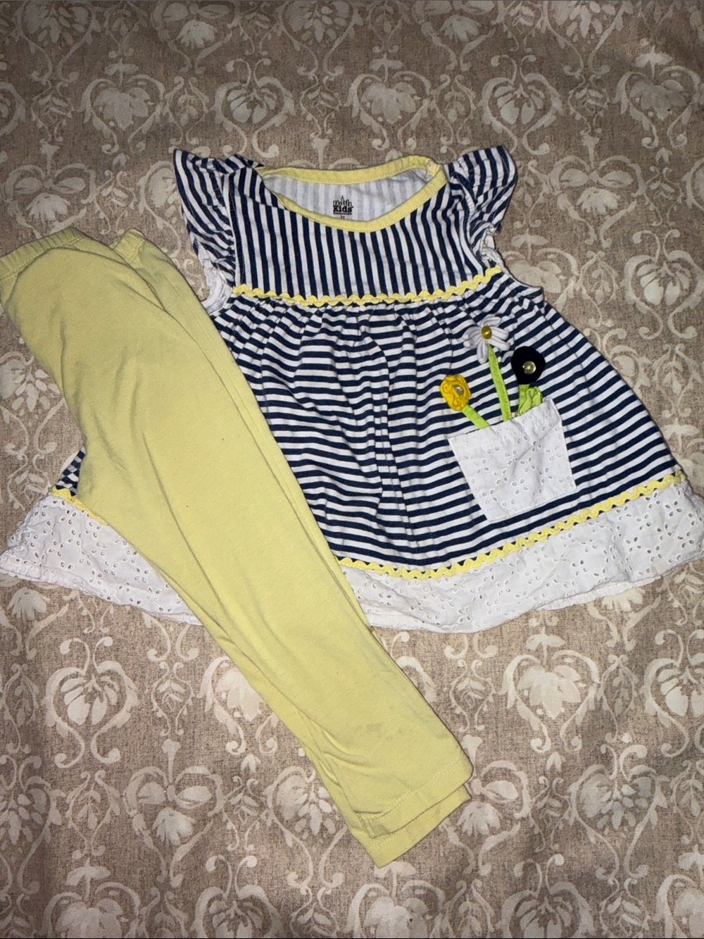 Kids Headquarters 3T Yellow Blue White Stripped Set Top and Pants